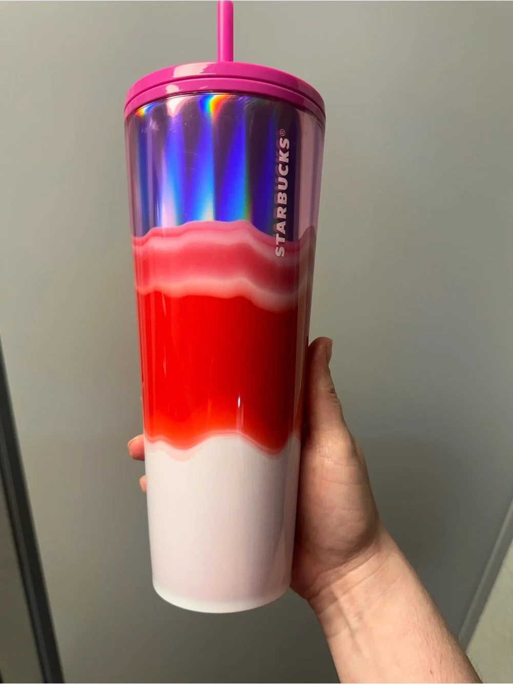 Starbucks Pink, Red, Purple Iridescent Ombre Tumbler with Straw